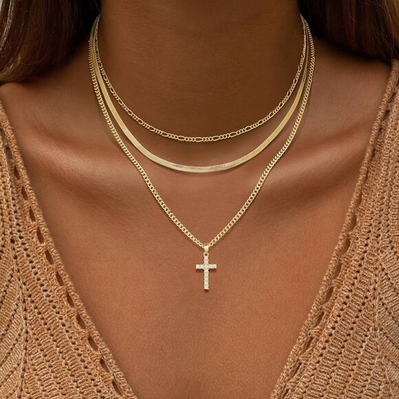 Stackable Gold Pendant Necklaces with Cubic Zirconia - Dainty Faith Jewelry Set - Picture 8 of 8